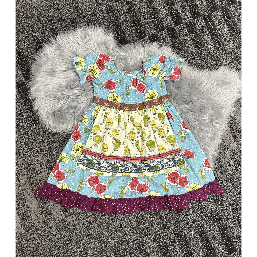 Matilda Jane Paint by Numbers Dress girls 10 Hot Air Balloon Apron Ruffle dress
